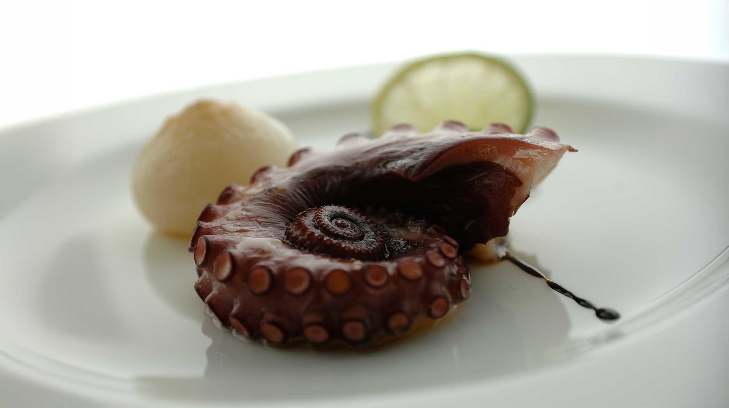 Polpo glassato alla teriyaki con cipolla fondente